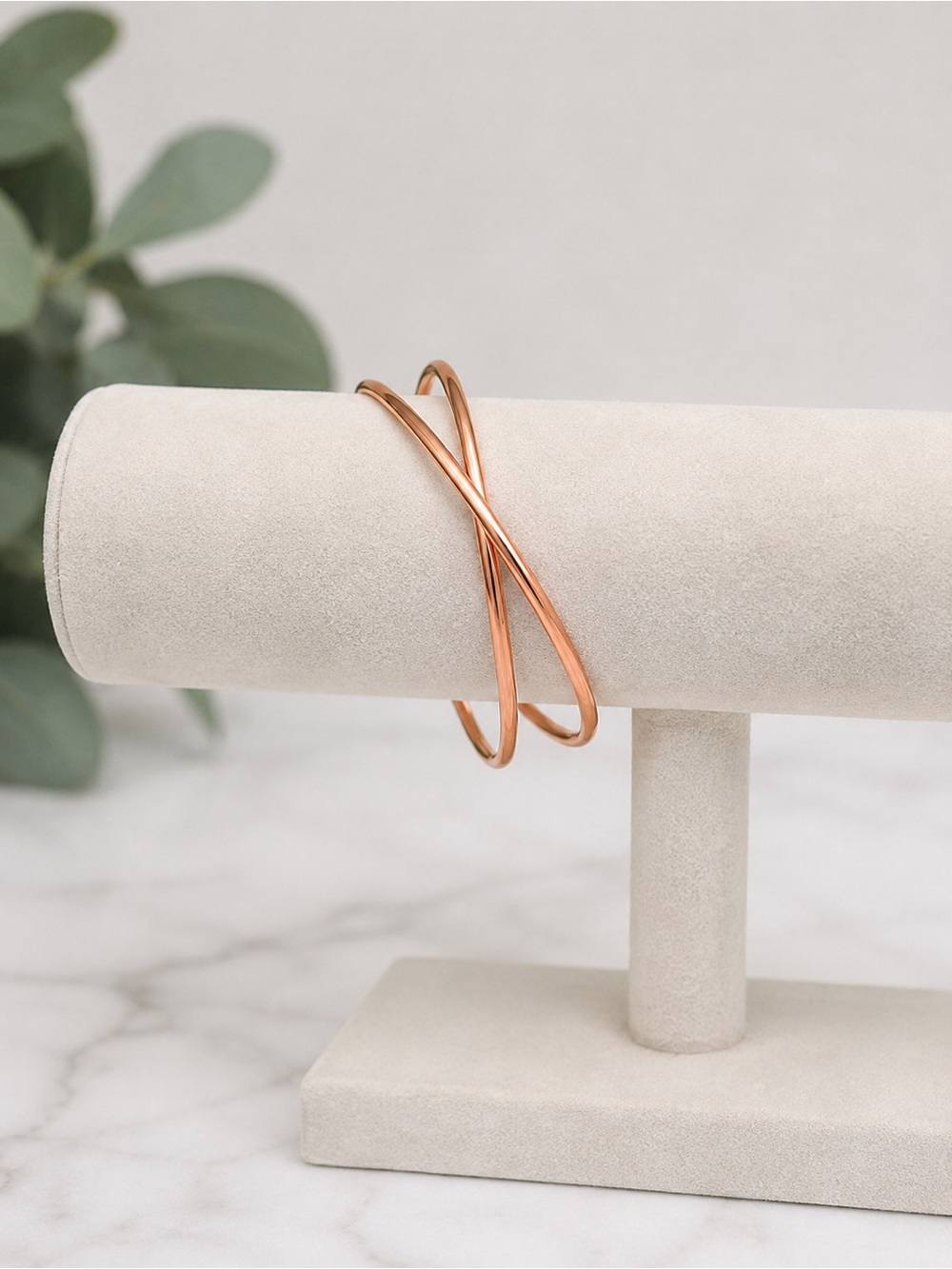 Rose Gold Tone Criss Cross Cuff Bracelet Minimalist Bangle